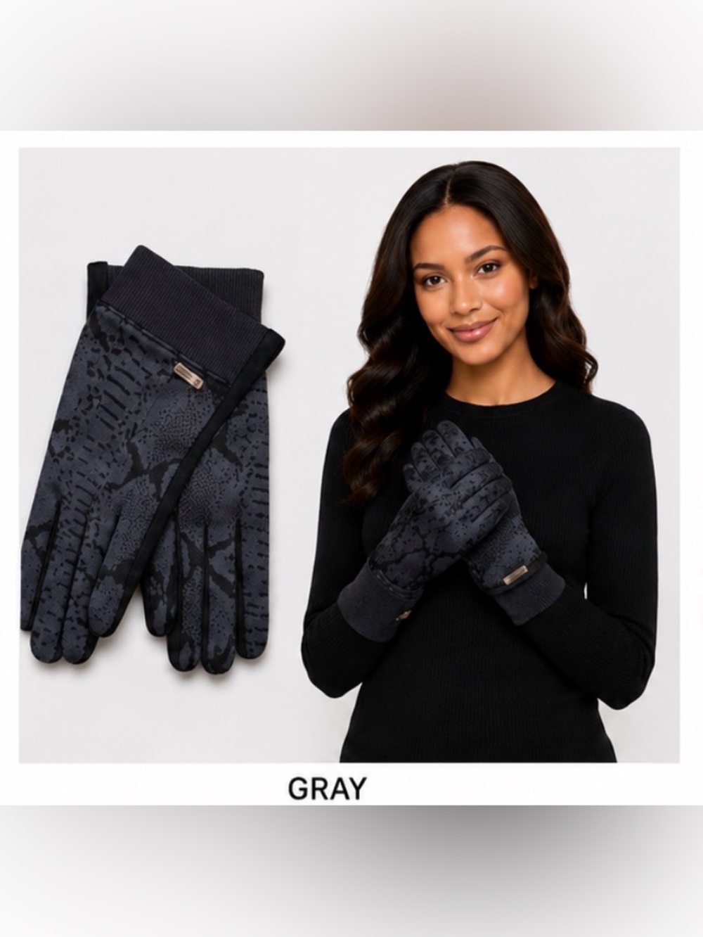 ASOS WOMEN'S PYTHON SNAKE PRINT GLOVES - GRAY SIZE 8 1/2 (NEW WITH TAGS)